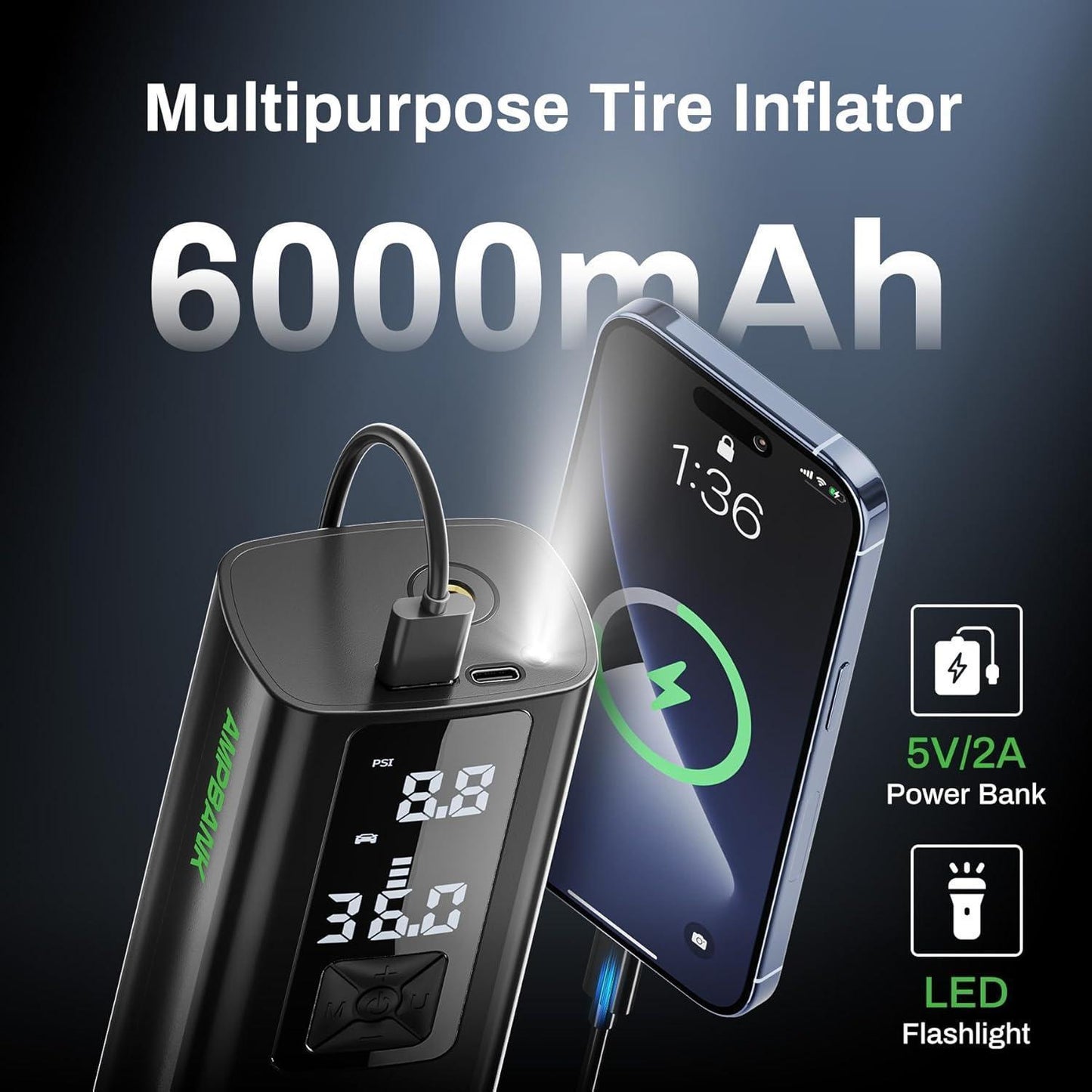 Portable Car Air Pump, Car Tire Automatic Air Pump, Lithium Battery Air Pump With Pressure Gauge And Led Screen, Suitable For Cars, Motorcycles, Bicycles, Balls
