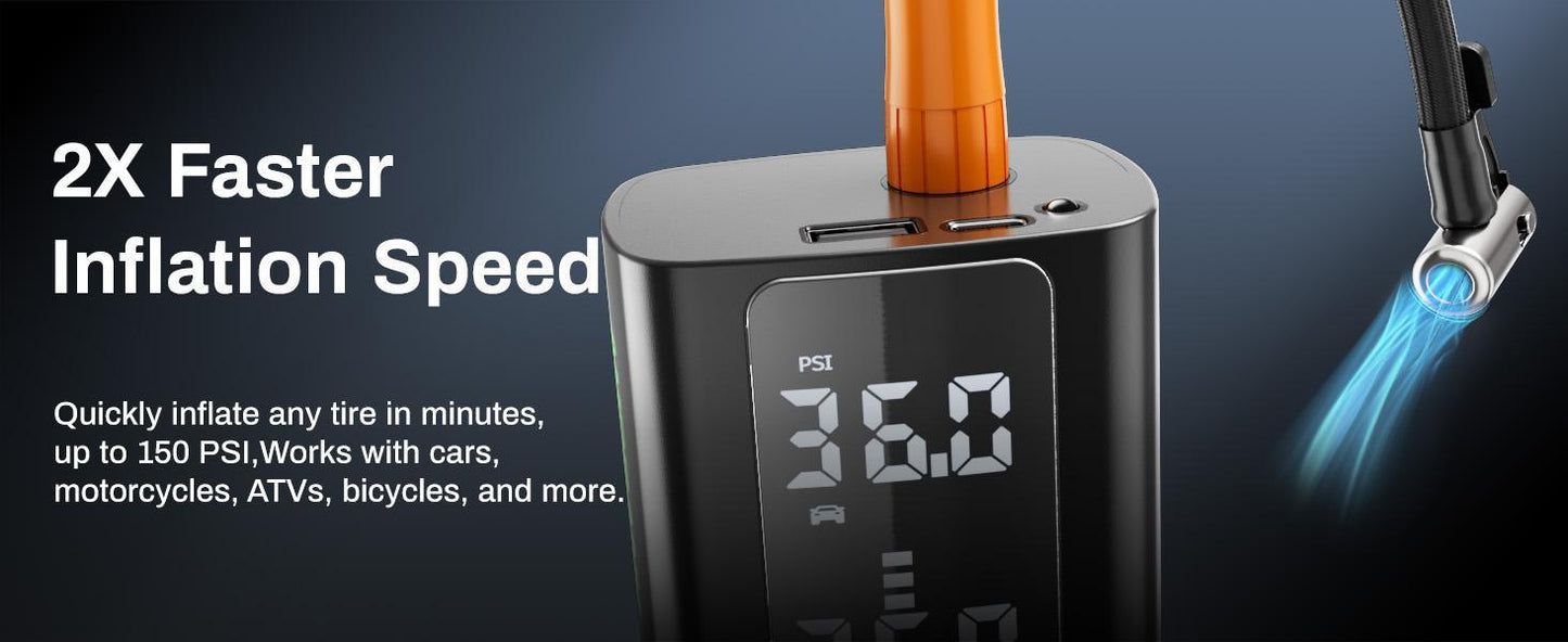Portable Car Air Pump, Car Tire Automatic Air Pump, Lithium Battery Air Pump With Pressure Gauge And Led Screen, Suitable For Cars, Motorcycles, Bicycles, Balls