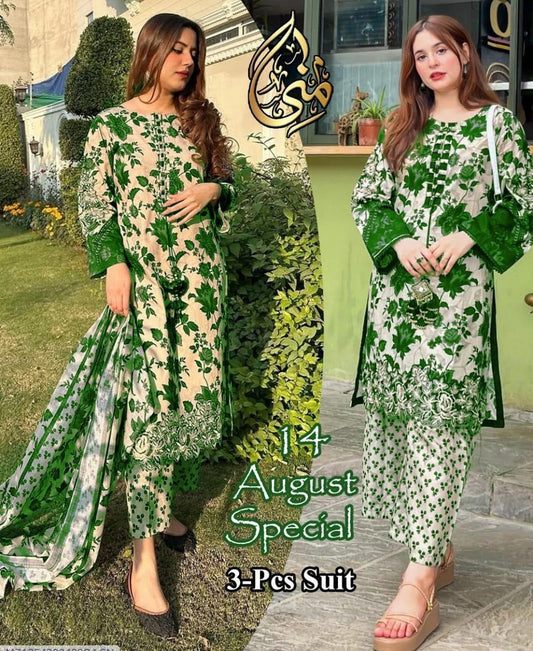 3 pcs womens stitched printed suit