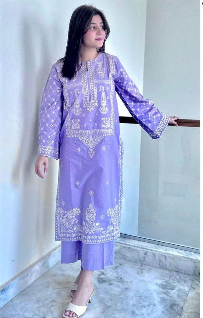 2pcs womens unstitched Embriudered Suit