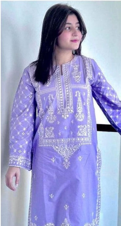 2pcs womens unstitched Embriudered Suit