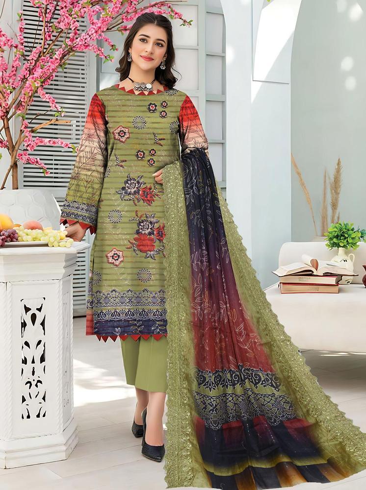 3 pcs women's unstitched lawn embroidered suit