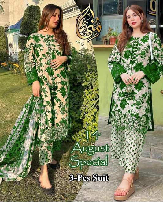 3 pcs womens stitched printed suit