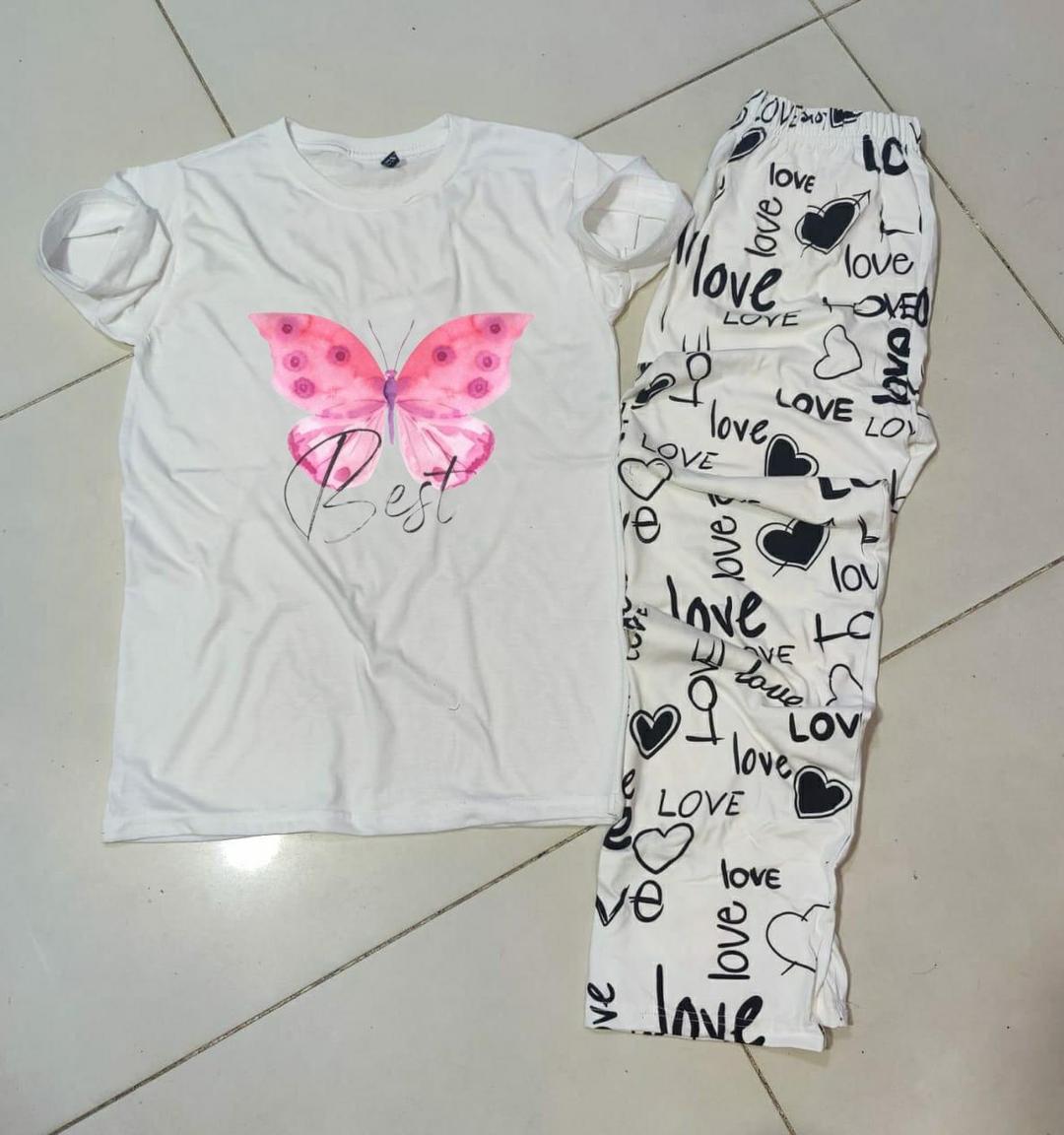 Comfortable 2 pcs women's stitched printed jersey night suit