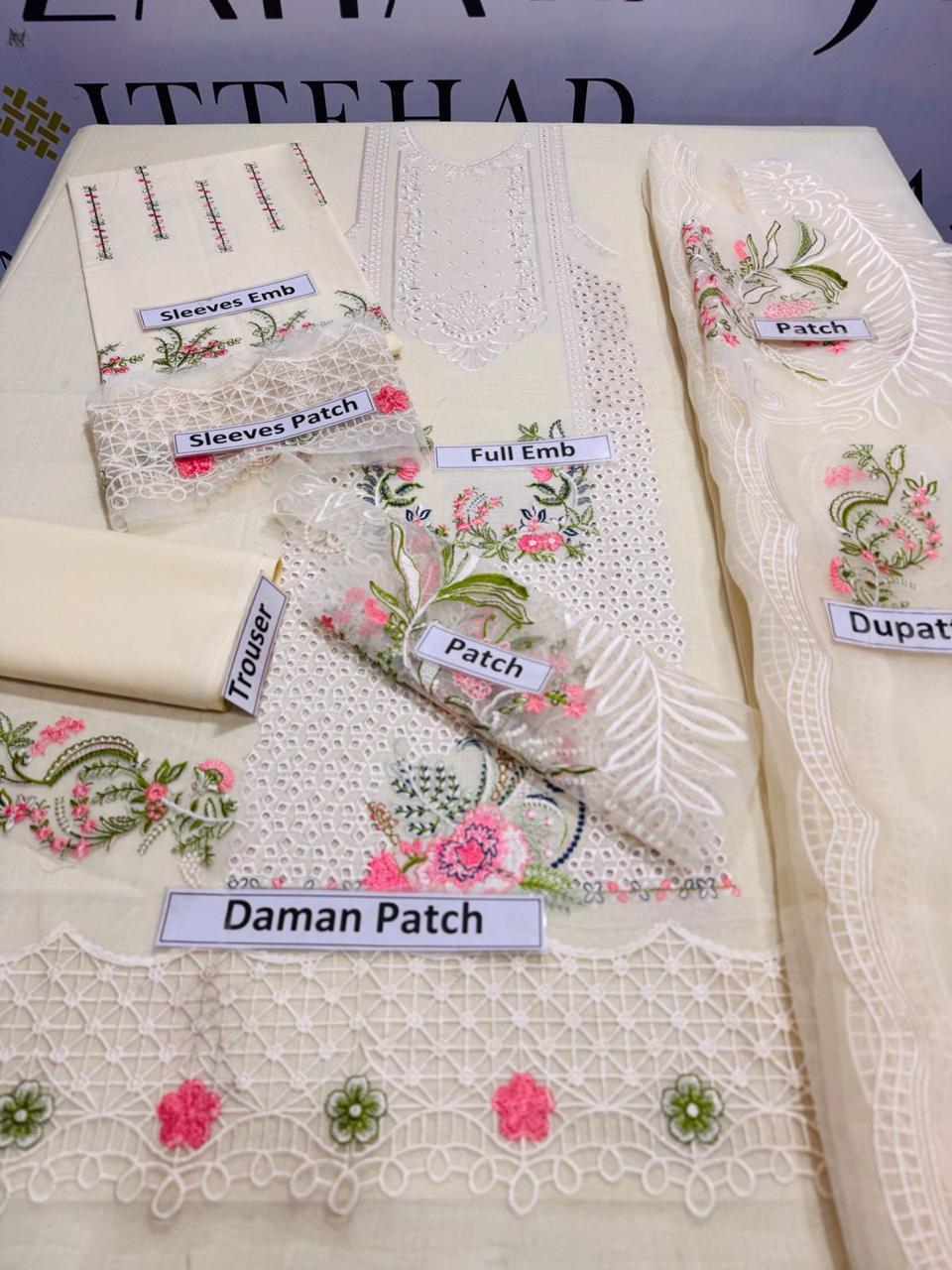 3pcs women's unstitched Embroidered suit