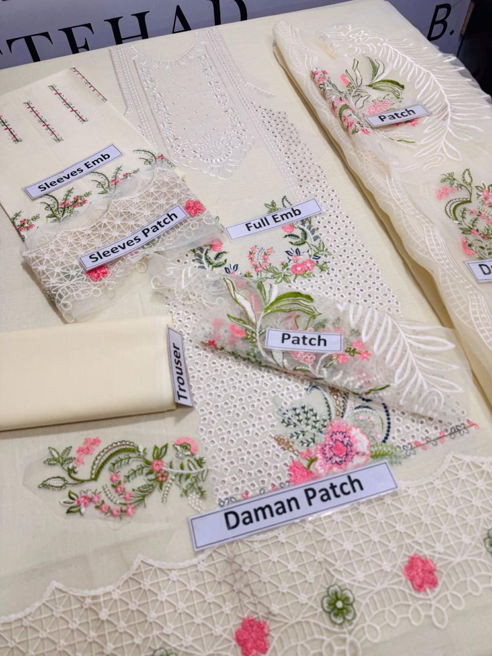 3pcs women's unstitched Embroidered suit