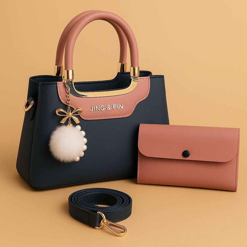 Stylish Girls Hand bag set- 2pcs Rexine in Vibrant Colors