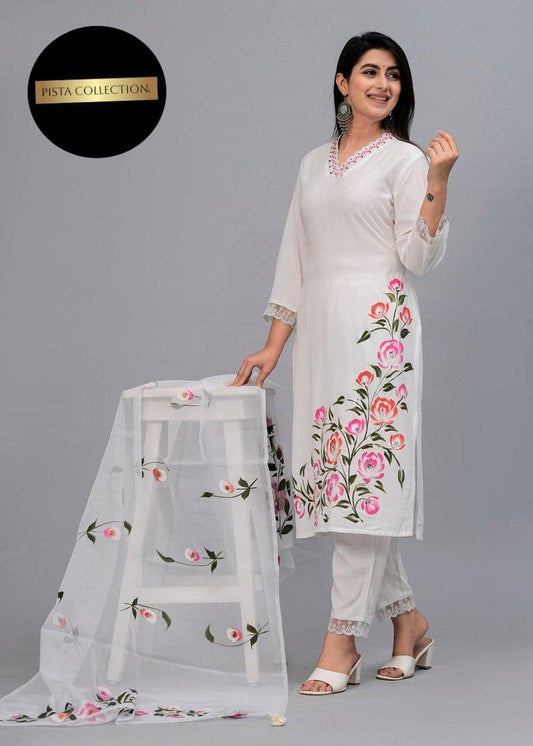 3pcs women's stitched Embroidered suit