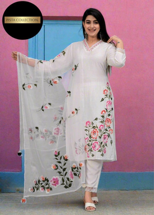 3pcs women's stitched Embroidered suit