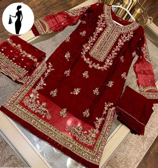 3pcs womens stitched embroidered suit