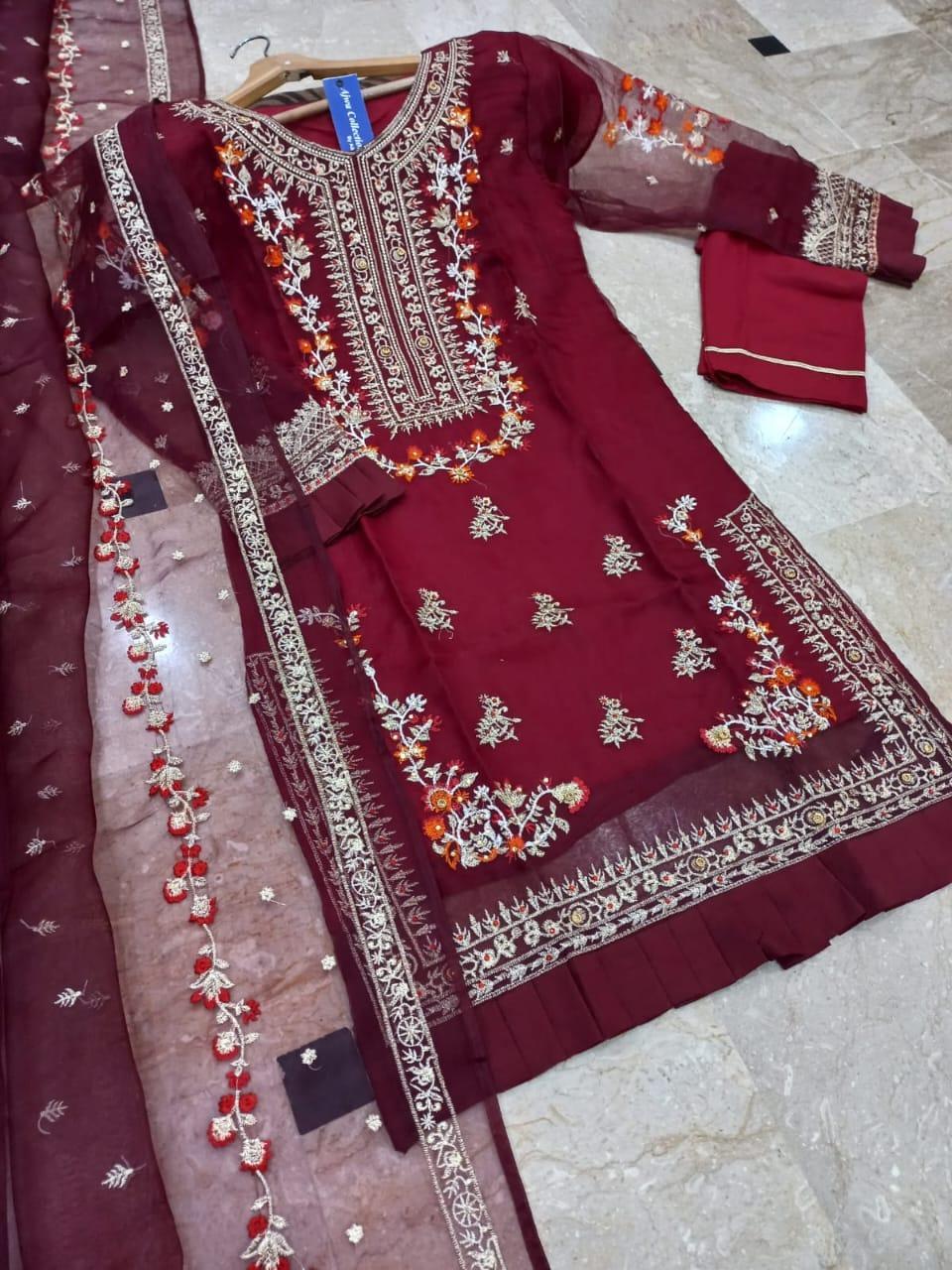 3pcs womens stitched embroidered suit