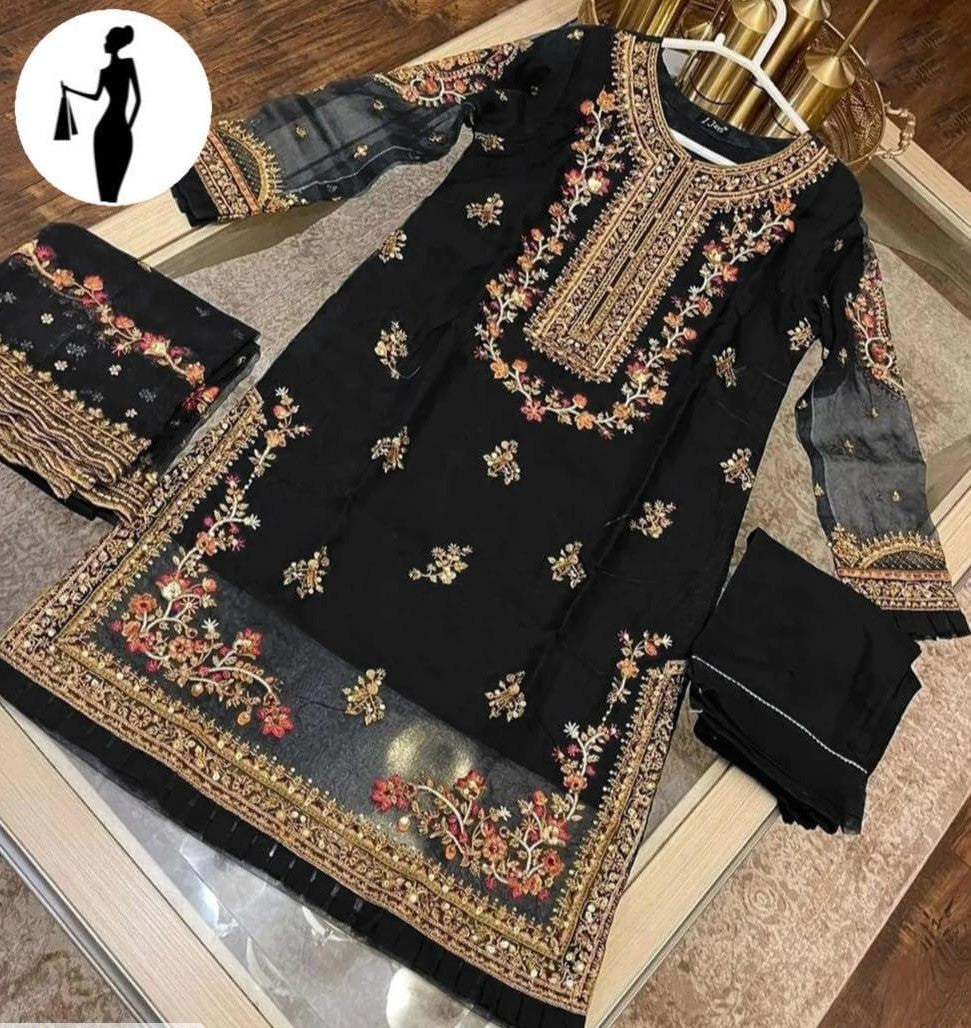 3pcs womens stitched embroidered suit