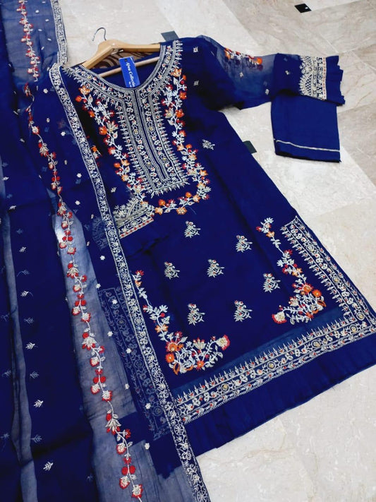 3pcs women's stitched embroidered suit