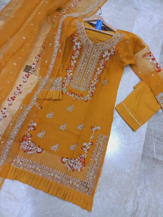 3pcs womens stitched embroidered suit