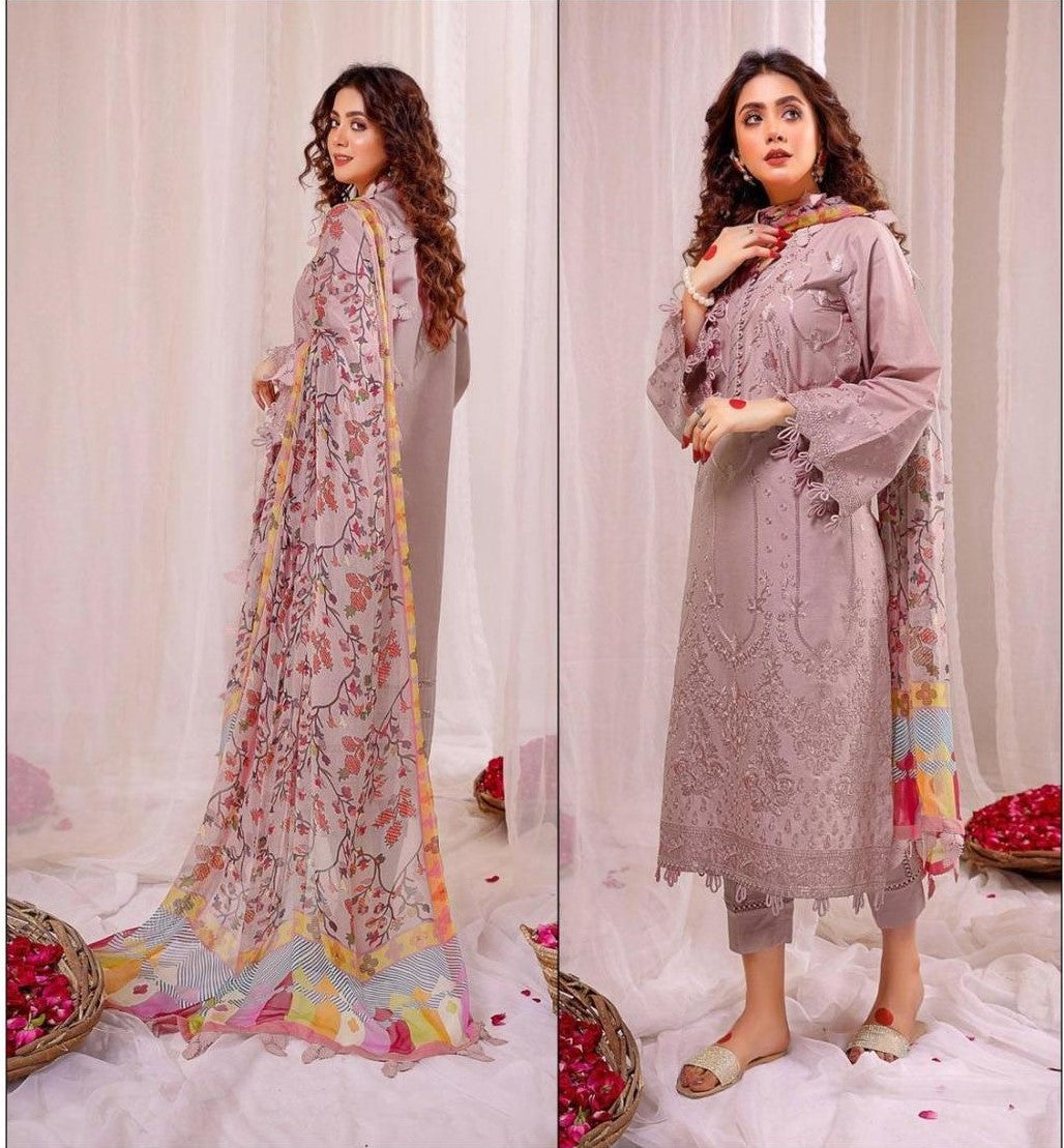 3pcs womens unstitched embroidered suit