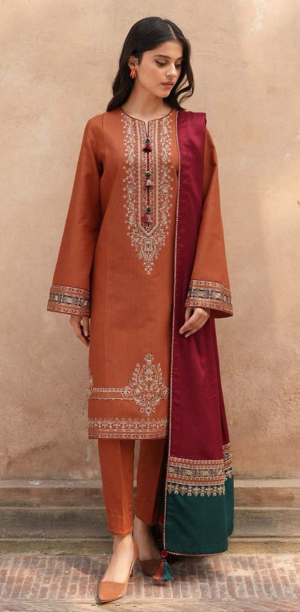 3pcs women's unstitched embroidered suit