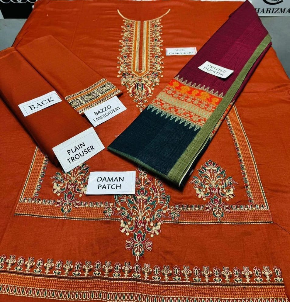 3pcs women's unstitched embroidered suit