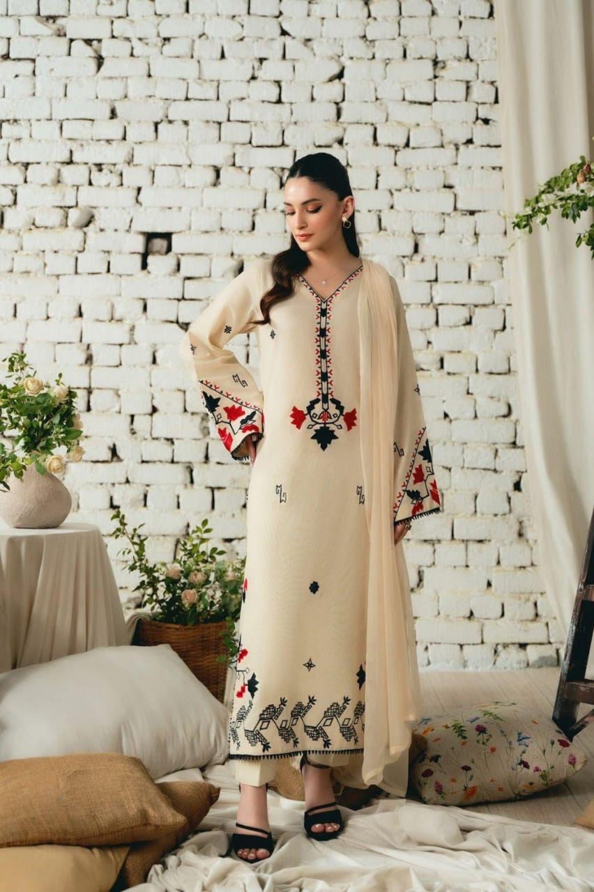 3pcs women's unstitched embroidered suit