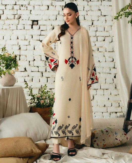 3pcs women's unstitched embroidered suit