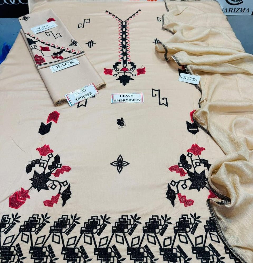 3pcs women's unstitched embroidered suit