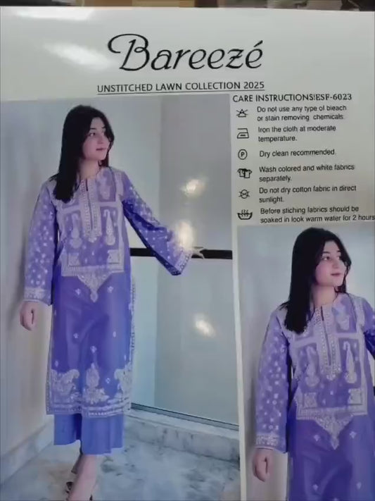 2pcs womens unstitched Embriudered Suit